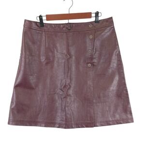 Ginasy Faux Leather Mini Skirt Zip Closure Women's XL Burgundy Trendy